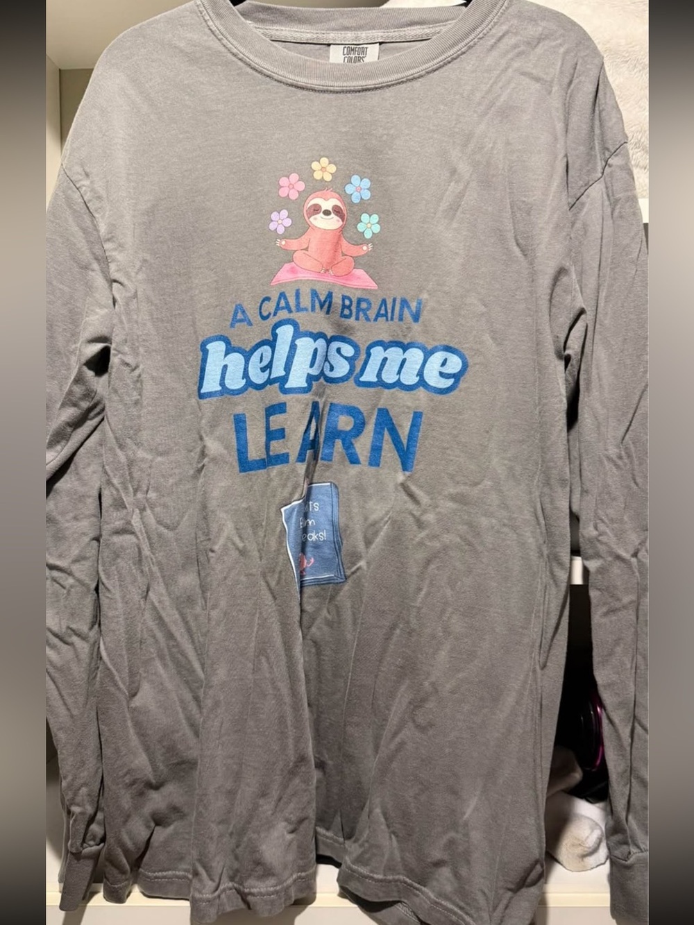 Comfort Colors Graphic Tshirt Longsleeve A Calm Brain Helps me Learn size large